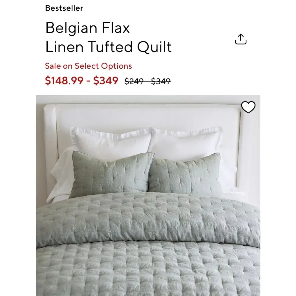Pottery Barn Linen Belgian Flax Linen Tufted Quilt Baby Blue King Size 108”x 92”